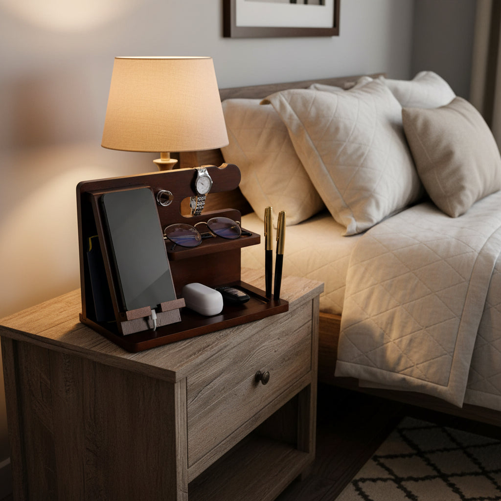 Wooden Bedside Docking Station & Organizer
