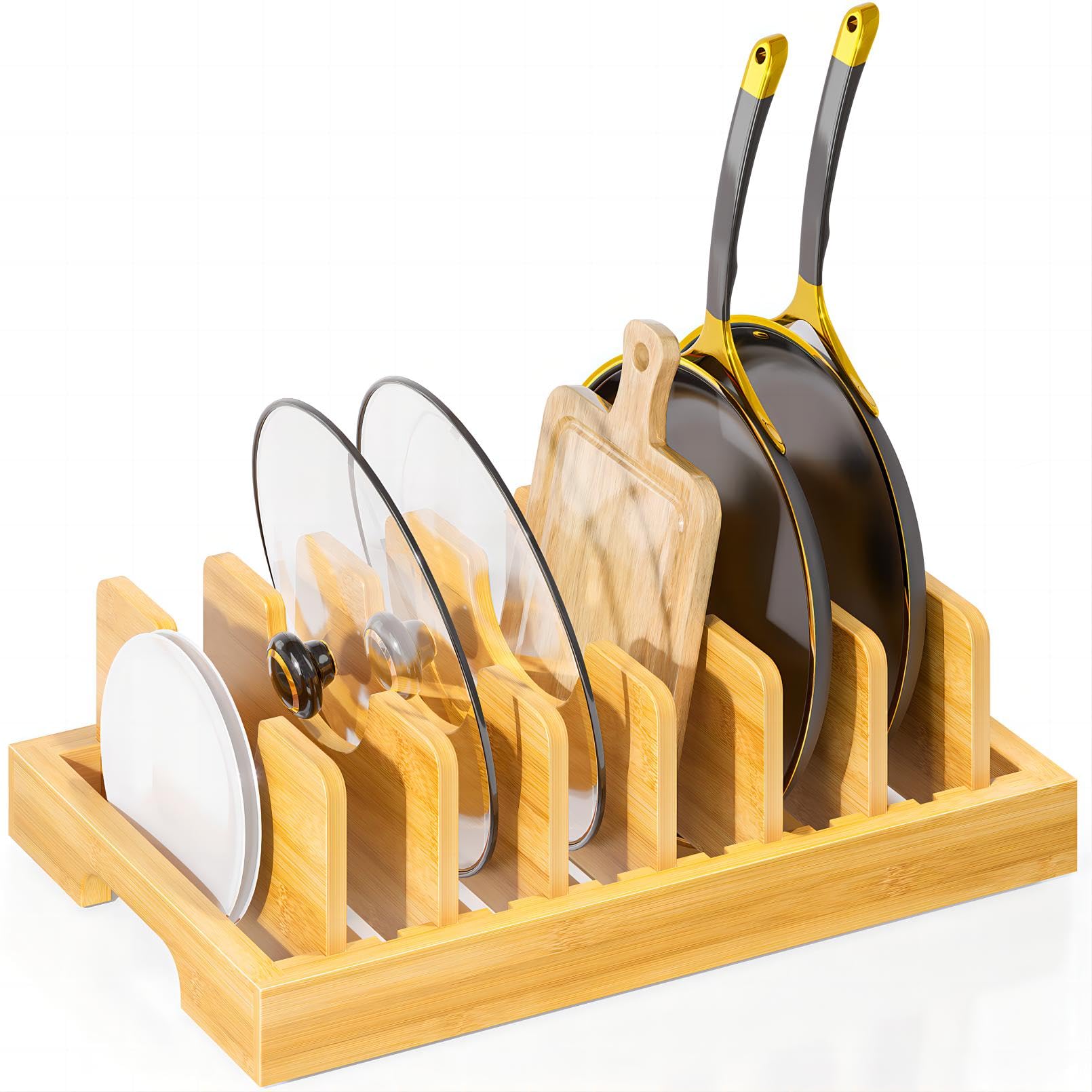 Bamboo Pot & Pan Organizer Rack