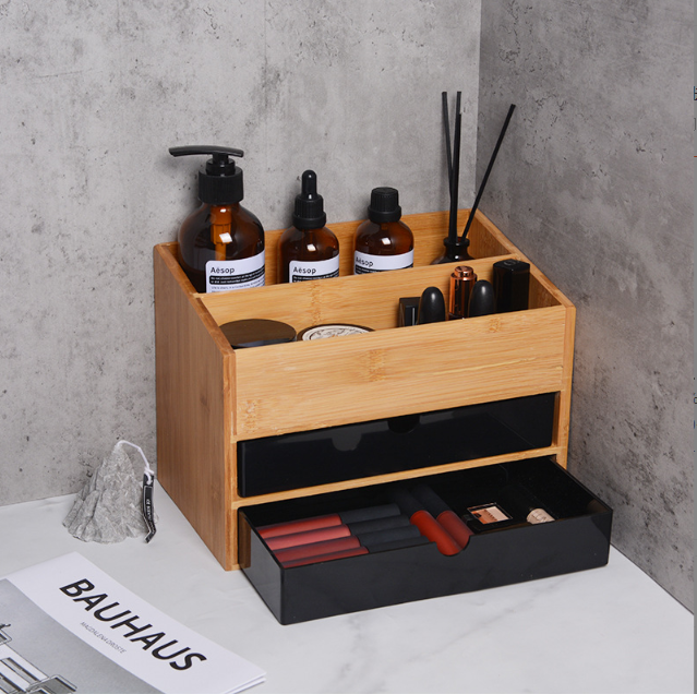 Bamboo Vanity Organizer with Storage Drawer